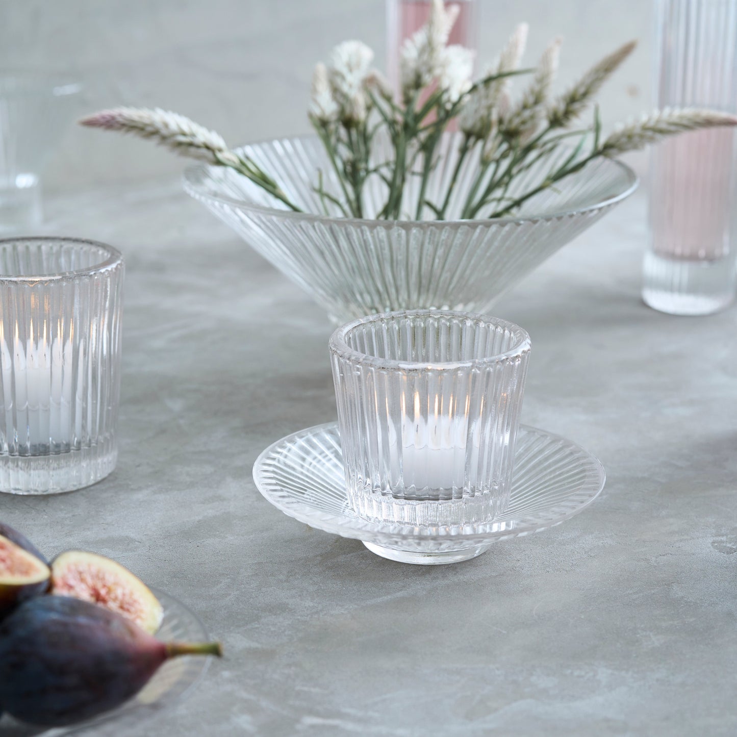 Pressed Clear Glass Tealight / Votive Holders - Set of 4