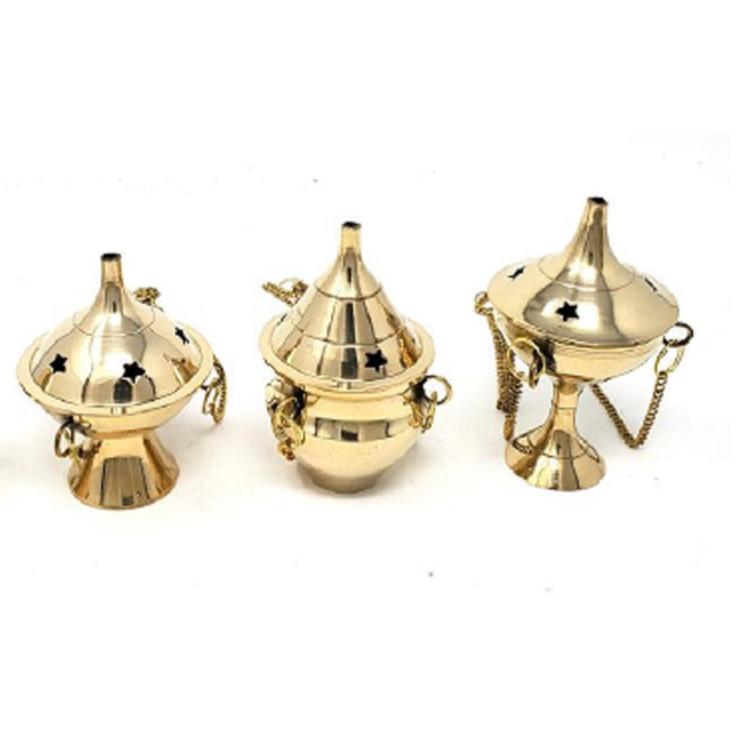 Assorted Brass Hanging Incense Burner 3.75" - 3 pcs