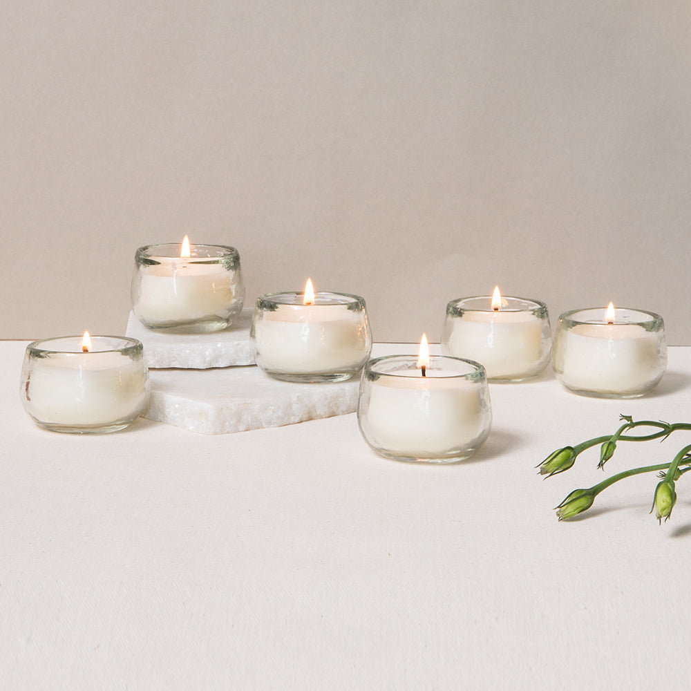 Pebbled Filled Mini-Votive Candles - Set of 6