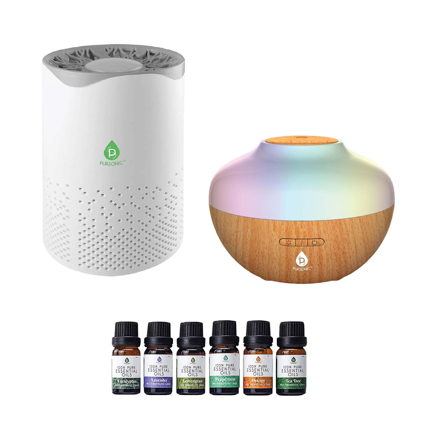 Pursonic Clean Air & Aromatherapy Bundle – True HEPA Air Purifier, Essential Oil Diffuser & 6-Pack Essential Oils