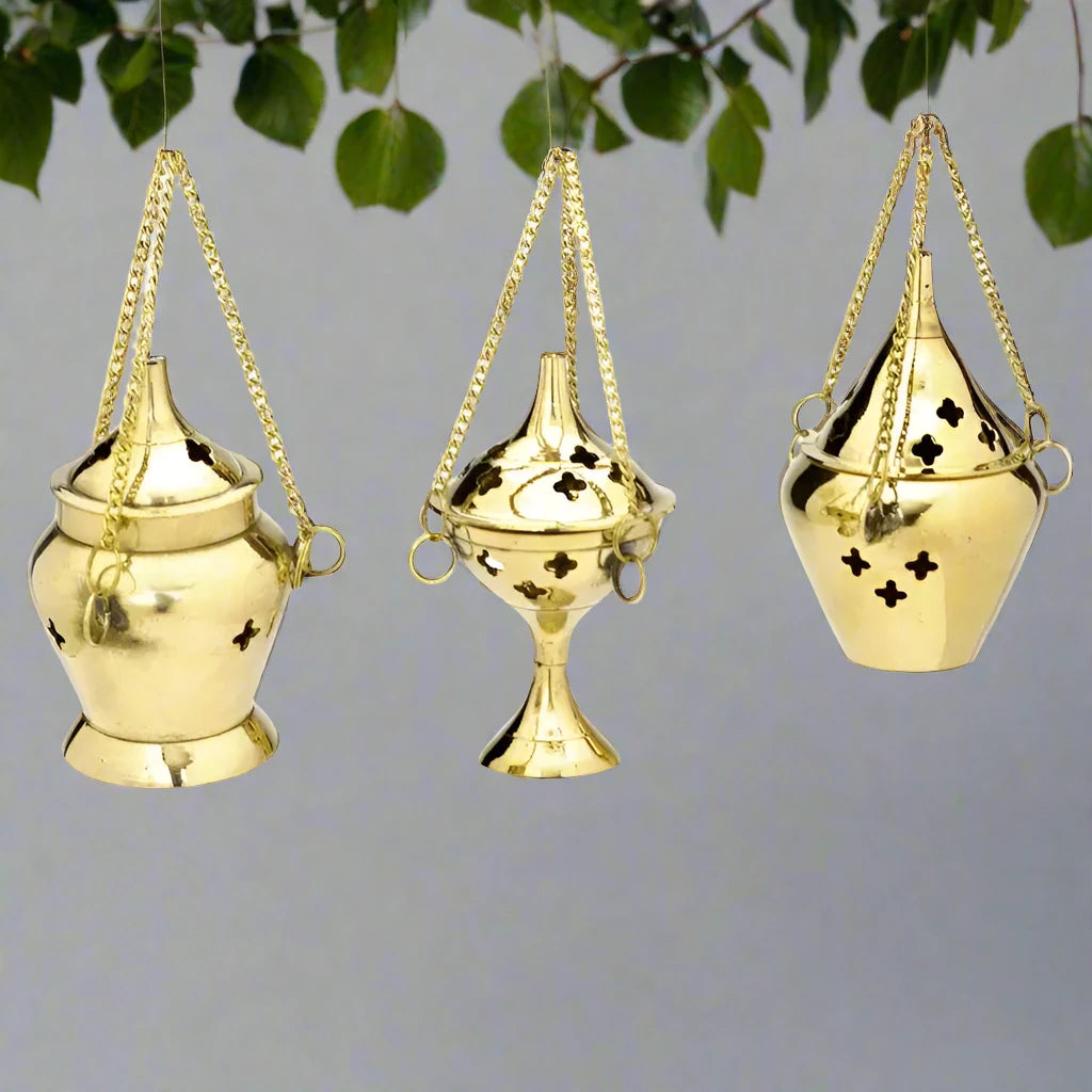 Assorted Brass Hanging Incense Burner  3.75" - 3 pcs