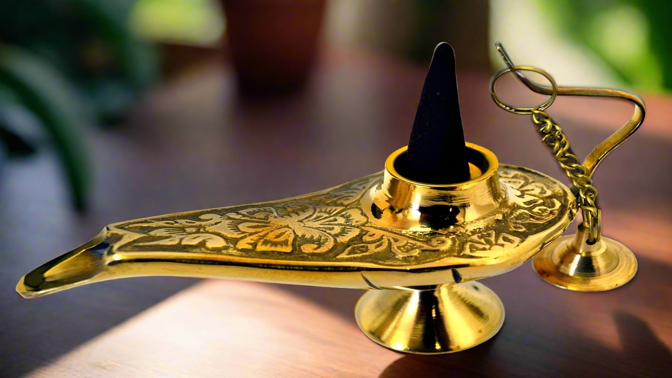 Mini  Brass Genie cone Burner and  Lamp -5"