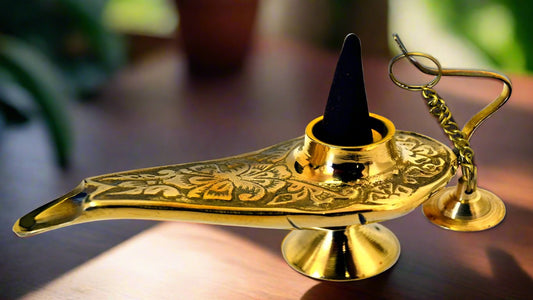 Mini  Brass Genie cone Burner and  Lamp -5"